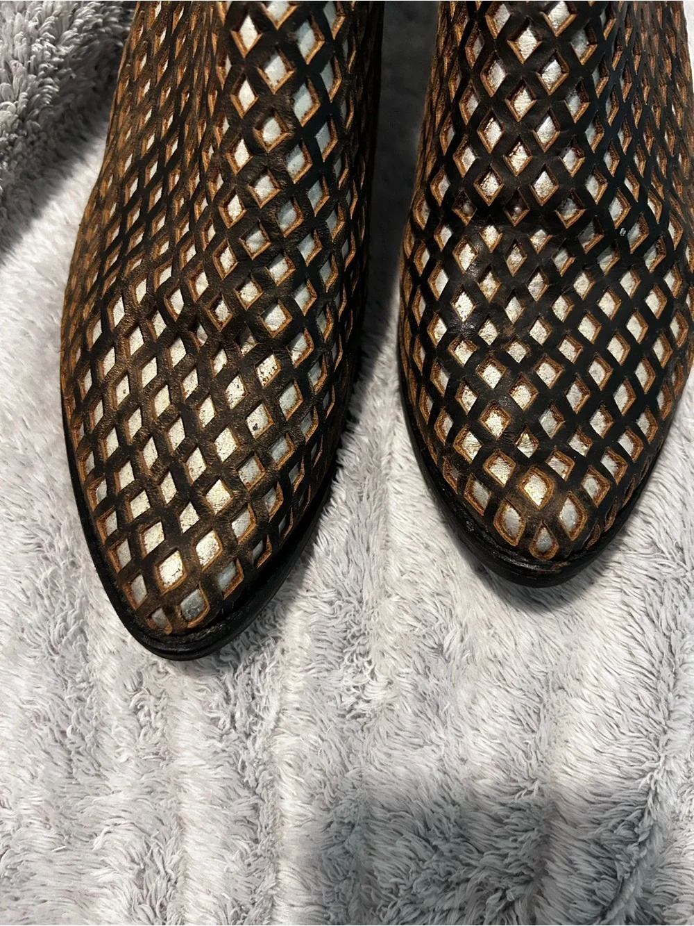 Women's Brown Woven Leather Ankle Booties